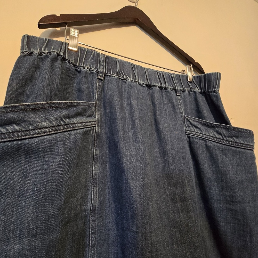 Vintage St Johns Bay 90s Y2K Denim Knee Length Skirt Women's XXL Petite Pockets - Picture 2 of 12